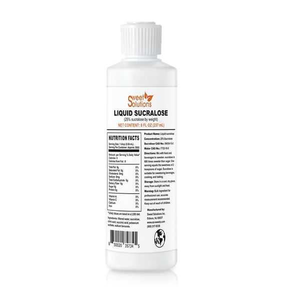 Concentrated Liquid Sucralose Sweetener, 25% Concentrated Sugar Alternative, 8 oz. Bulk for Drinks, Food, and Pastries, Zero Calories and No Carbs (1- Pack)