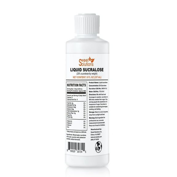 Concentrated Liquid Sucralose Sweetener, 25% Concentrated Sugar Alternative, 8 oz. Bulk for Drinks, Food, and Pastries, Zero Calories and No Carbs (1- Pack)
