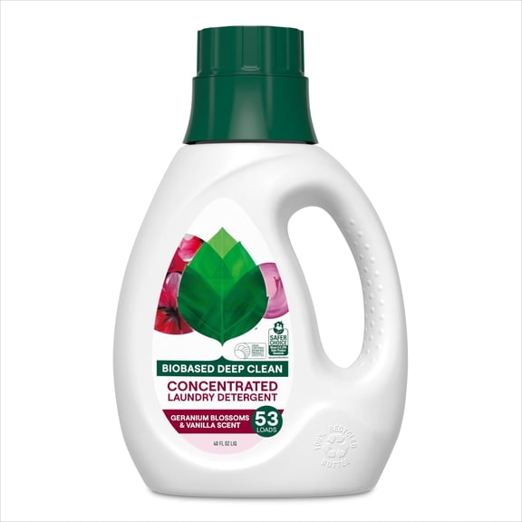 Concentrated Plant-Based Laundry Detergent, Geranium Blossom & Vanilla Scent, 53 Loads, 40 fl oz, Stain Fighting Formula for Deep Cleaning
