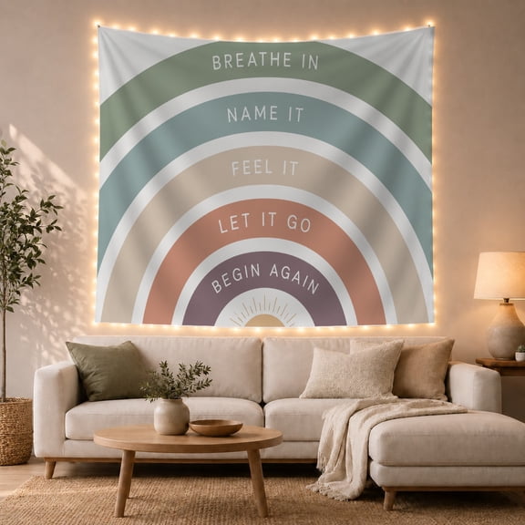 Concentrated Rainbow Design on White Background, Serene Minimalist for Yoga Enthusiasts, Mindful Motivational Wall Art, Thank You Gift Tapestry Wall Hanging for Bedroom and Living Room