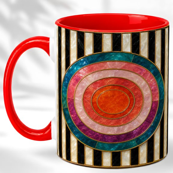 Concentric Circle Coffee Mug, Geometric Stripe Mug, Ceramic 11 oz