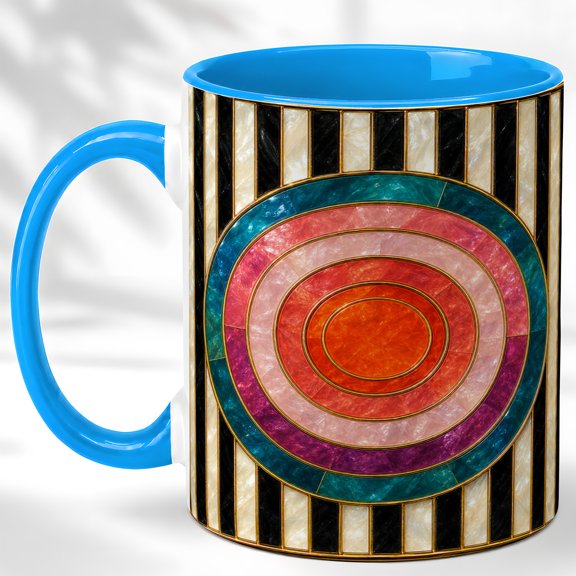 Concentric Circle Coffee Mug, Geometric Stripe Mug, Ceramic 11 oz