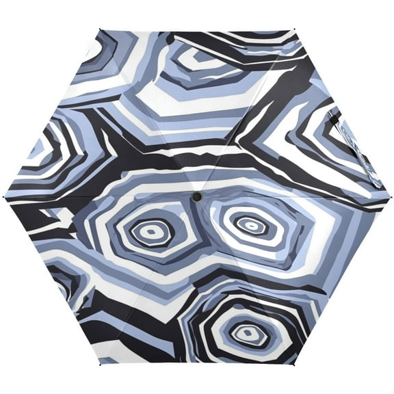 Concentric Circle Pattern Umbrellas for Sun Auto Open Close UV50+ Waterproof 5-Fold Compact Fiberglass Frame