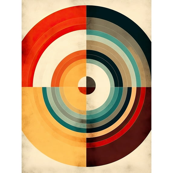 Concentric Circles Bauhaus Style Minimal Colourful Vintage Large Wall Art Poster Print Thick Paper 18X24 Inch