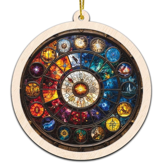 Concentric Circles Stained Glass Suncatcher Ornament  Text Christmas 2025 Tree Decoration Gift for Family, Friends, Man & Woman