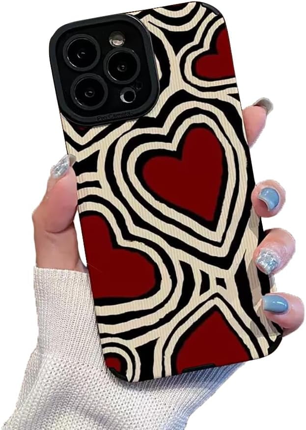 Concentric Love Heart Stripe Soft for iPhone Case (Black,iPhone 15