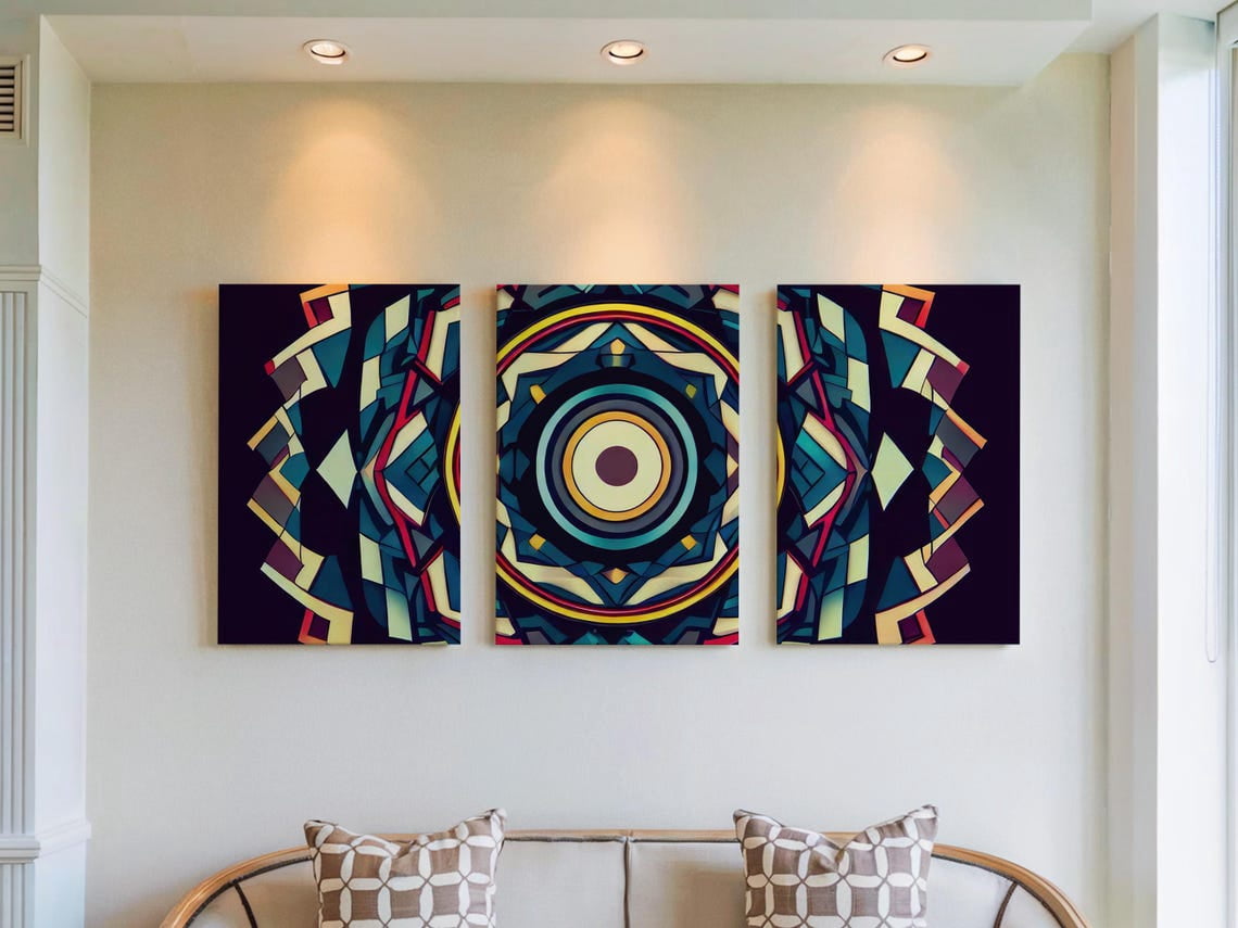 Concentric Ring Prints Set Of 3, Modern Sacred Geometry Wall Art ...