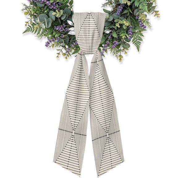 Concentric Squares Wreath Sash for Front Door, Modern Abstract Minimalist Beige Black Line Plaid Satin Wreath Ribbon Bow Accessory Garland Home Decor for Doorway Porch Yard 4.5x56