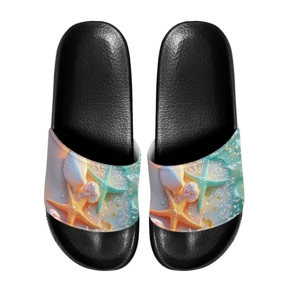 Psesaysky Starfish Shells Printed Slide Sandals Shoes Soft Flexible Men's Beach Sandals Indoor Outdoor Anti-Slip Lightweight Sandals Shoes
