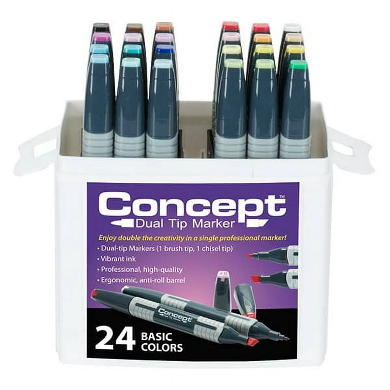 Concept 24 Pc Dual Tip Art Markers Set, Artist Coloring Markers For Adult  Coloring Books and Kids for Sketching, Drawing & Doodling Includes an