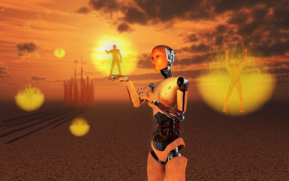 Concept illustrating mankind becoming a slave to robotic technology Canvas Art - Mark StevensonStocktrek Images (18 x 12)