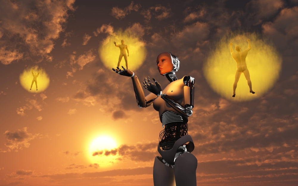 Concept illustrating mankind becoming a slave to robotic technology Canvas Art - Mark StevensonStocktrek Images (18 x 12)