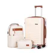 CONCEPTEN 3-Piece Carry on Luggage Set, 20 Inch Airline Approved Hardshell Suitcase with Spinner Wheels, Lightweight ABS Travel Luggage with TSA Lock, Backpack & Toiletry Bag Beige
