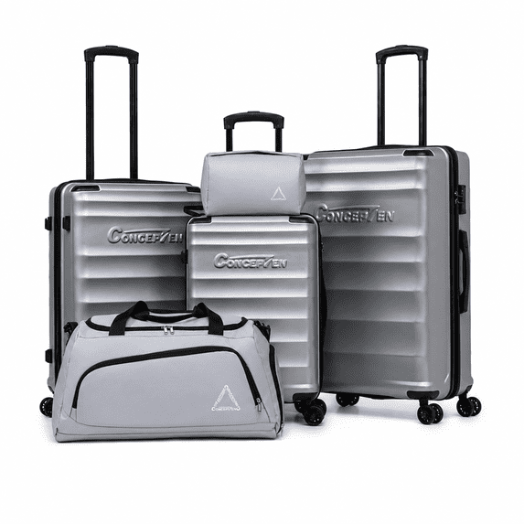 Concepten 5-Piece Hardshell Luggage Set,ABS Material Lightweight Suitcase Set with Swivel Wheels and TSA Lock,Equipped with Sports Handbag and Toiletries Bag