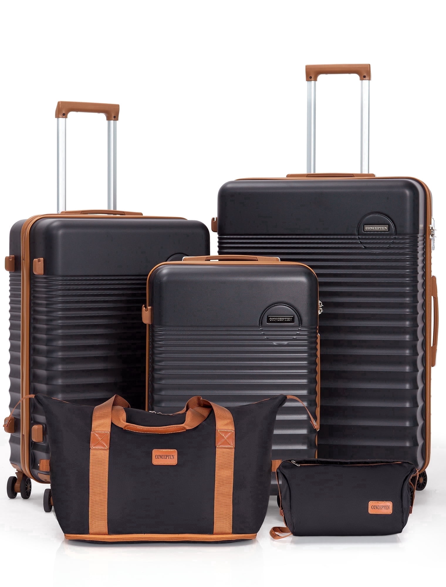 Concepten 5-Piece Luggage Set ABS Hardshell Suitcase with TSA Lock（20"Carry-On and 24" Travel Suitcase、28"Checked Luggage)-Black