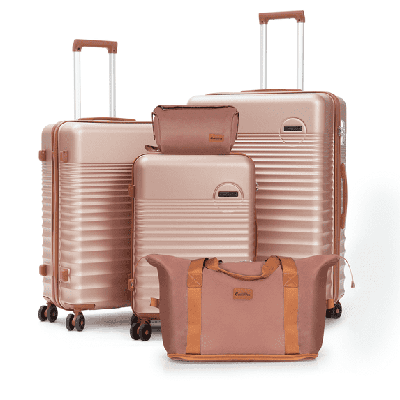 Concepten 5-Piece Luggage Set ABS Hardshell Suitcase with TSA Lock(20"Carry-On and 24" Travel Suitcase、28"Checked Luggage)-Champagne
