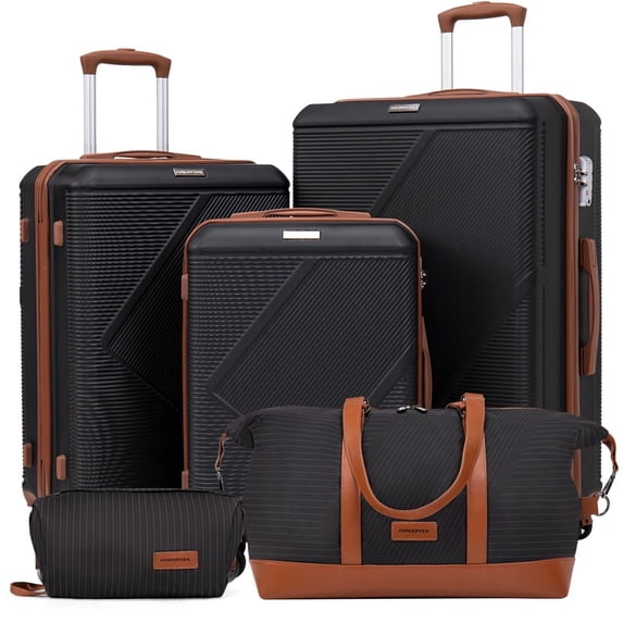Concepten 5-Piece Luggage Set, Hardside Suitcases with Spinner Wheels, 20/24/28" ABS Travel Luggage with TSA Lock, Carry On Set with Duffel & Toiletry Bag,Black