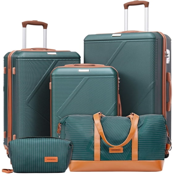 Concepten 5-Piece Luggage Set, Hardside Suitcases with Spinner Wheels, 20/24/28" ABS Travel Luggage with TSA Lock, Carry On Set with Duffel & Toiletry Bag,Dark Green