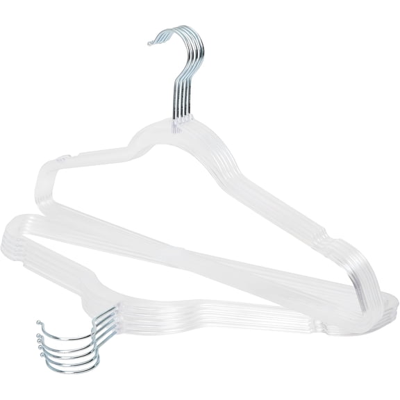 Concepts 10-Pack Clear Acrylic Hangers with Silver Hooks – Heavy-Duty, Non-Slip, Space-Saving Closet Hangers for Dresses, Shirts, Jackets, and Blouses