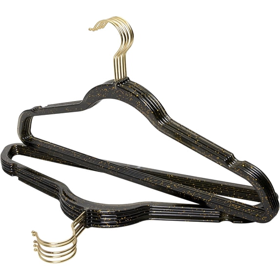 Concepts 10-Pack Dark Gray Acrylic Hangers with Gold Glitter & Heavy-Duty Gold Hooks – Slim, Space-Saving Non-Slip Clothes Hangers for Adult Dresses, Shirts, Jackets & Blouses