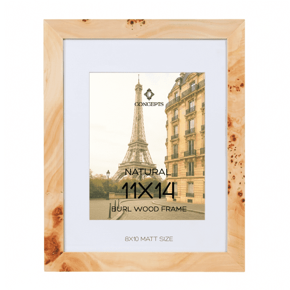 Concepts 11x14 Picture Frame Burl Wood Photo Frame - Natural Wood Finish Frame for Family Photos - Tabletop/ Wallhang Decor