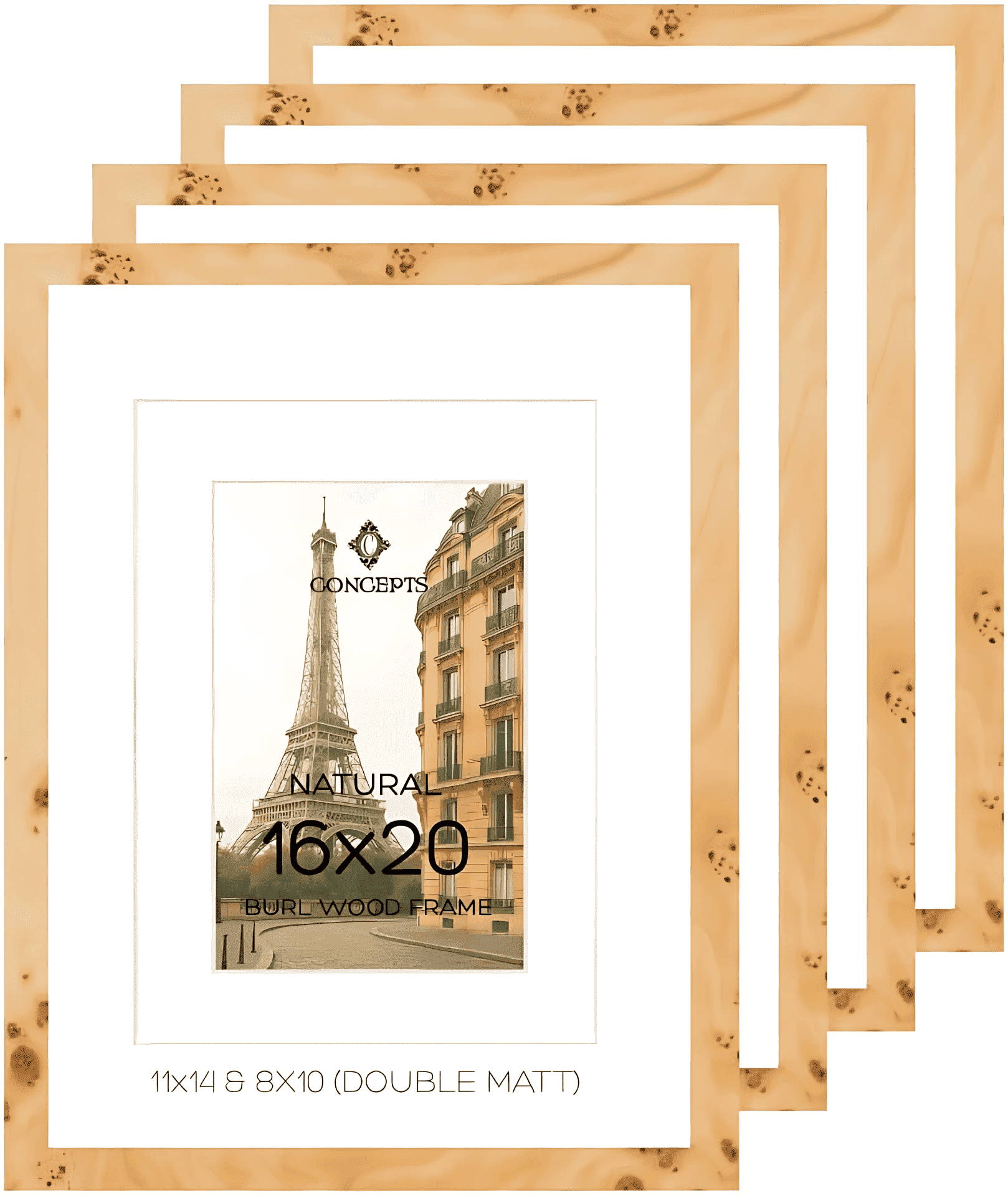 Concepts 16x20 Matted to 11x14 Frames, Set of 4 - Natural Burl Wood Picture Frames for Wall Decor, Family Photo Frames – Vertical / Horizontal - Walmart.com