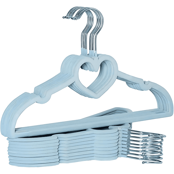 Concepts 18 - Pack Kids Heart Cutout Hangers, Light Blue 13"x 5" Plastic Heart Shape Clothes Hangers