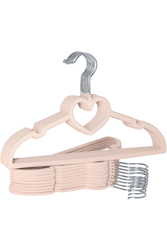 Concepts 18 - Pack Kids Heart Cutout Hangers, Light Pink 13"x 5" Plastic Heart Shape Clothes Hangers