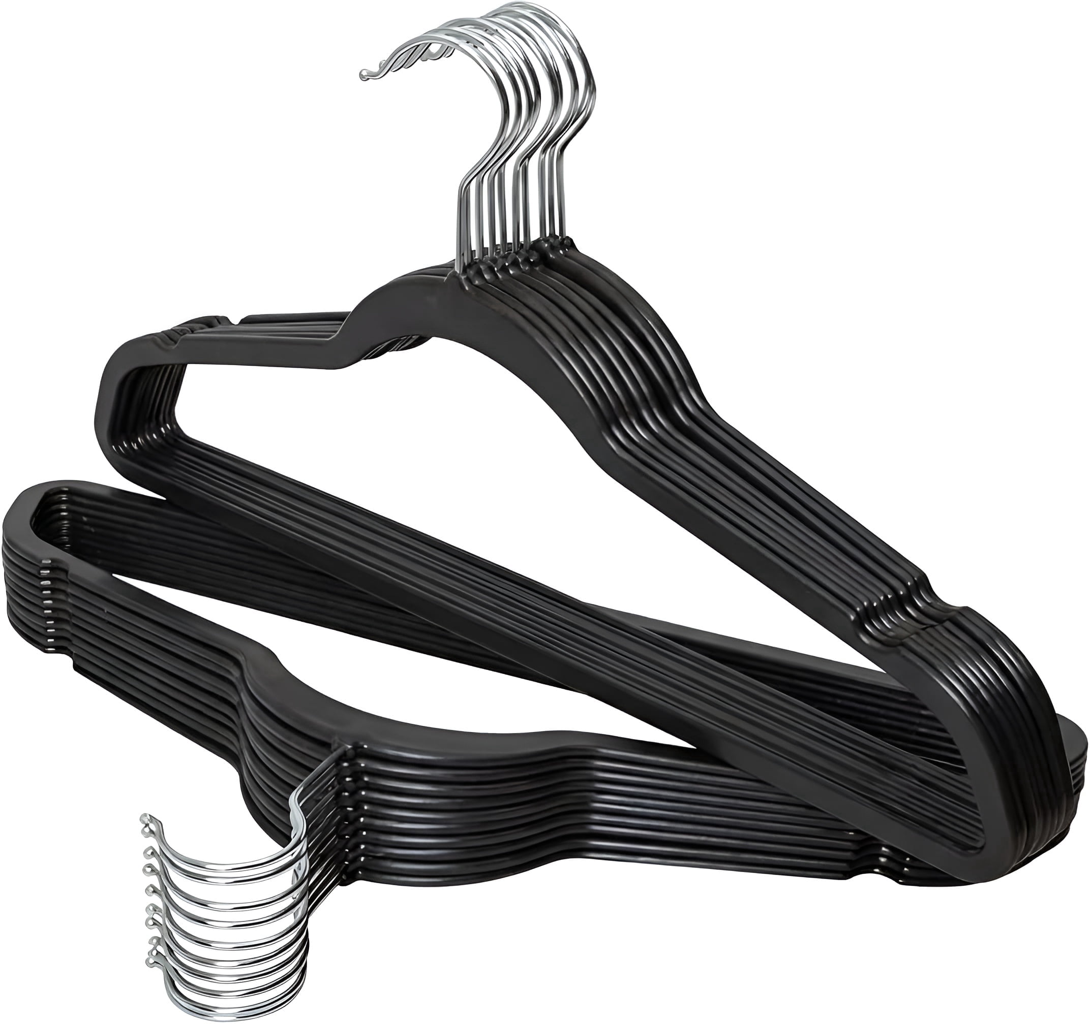 Concepts 20-Pack Notched Hangers – Heavy-Duty Black Plastic Clothes Hangers with Silver Hooks, Durable & Space-Saving Closet Storage Solution