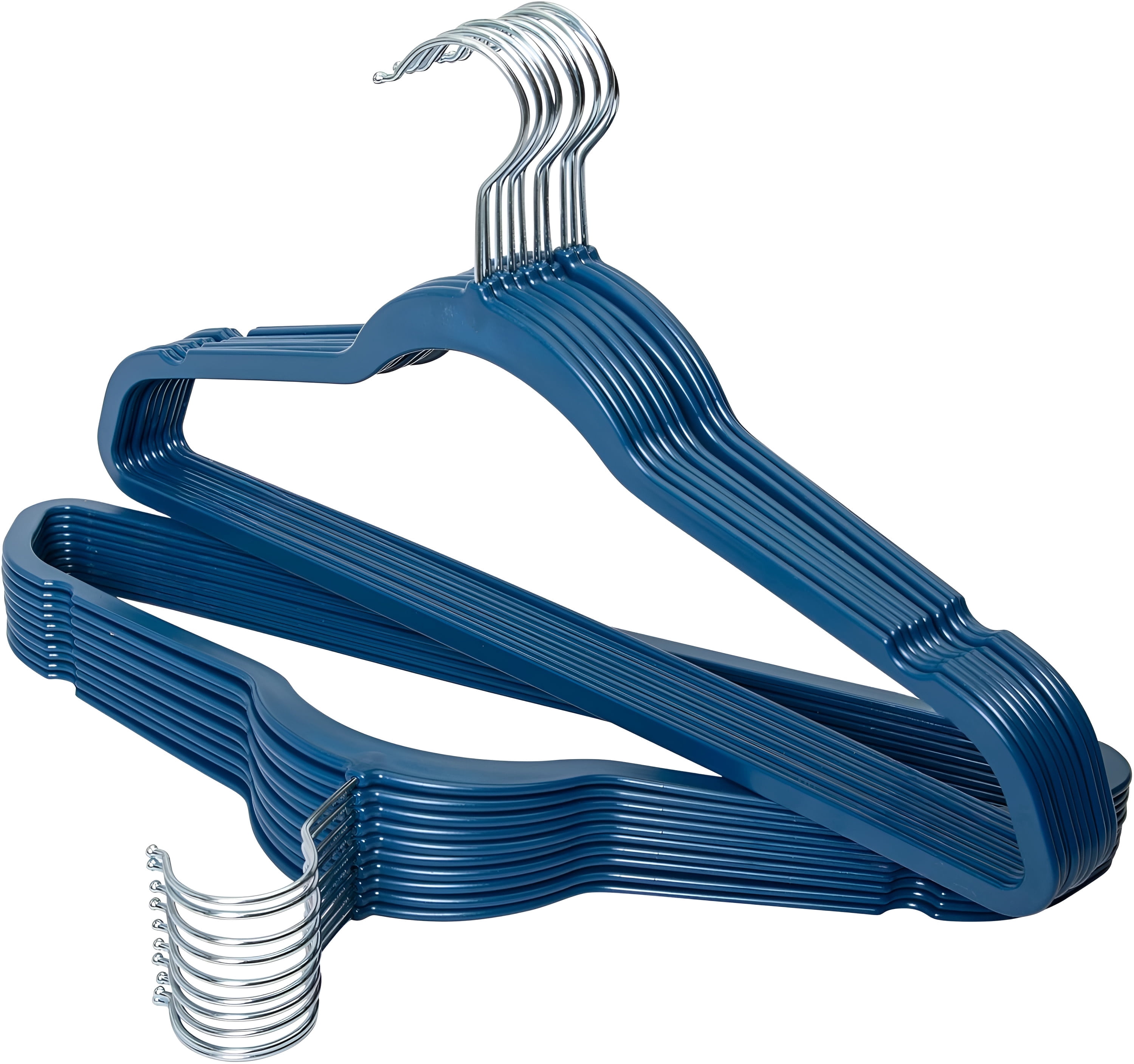 Concepts 20-Pack Notched Hangers – Heavy-Duty Navy Blue Plastic Clothes Hangers with Silver Hooks, Durable & Space-Saving Closet Storage Solution