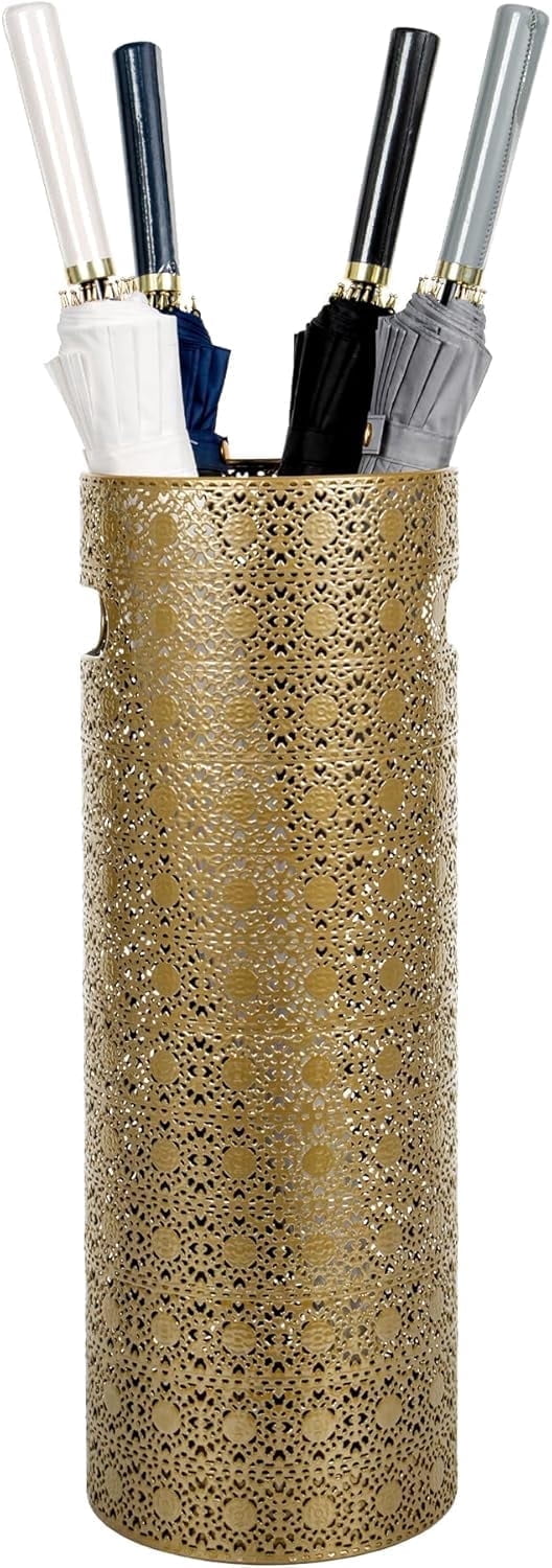 Concepts 21 Inch Heavy Duty Metal Umbrella Stand, Decorative Umbrella Holder for Entryway, Indoor Outdoor Umbrella Organizer Storage Rack for Home Office Patio- Gold Lace