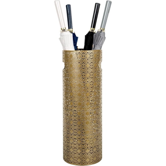 Concepts 21 Inch Heavy Duty Metal Umbrella Stand, Decorative Umbrella Holder for Entryway, Indoor Outdoor Umbrella Organizer Storage Rack for Home Office Patio- Gold Lace