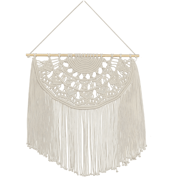 Concepts 28"x30" Handmade Macrame Wall Hanging – Boho Wagon Wheel Half Circle Fringe Decor with Natural Cotton Rope Rustic Style for Bedroom, Living Room, or Nursery