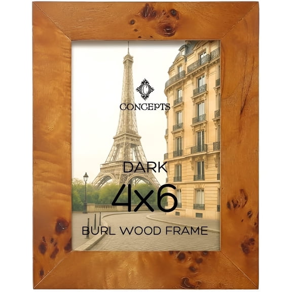 Concepts 4X6 Burl Wood Picture Frame - Honey Wood Finish Photo Frame for Family Photos - Tabletop/Wall Decor