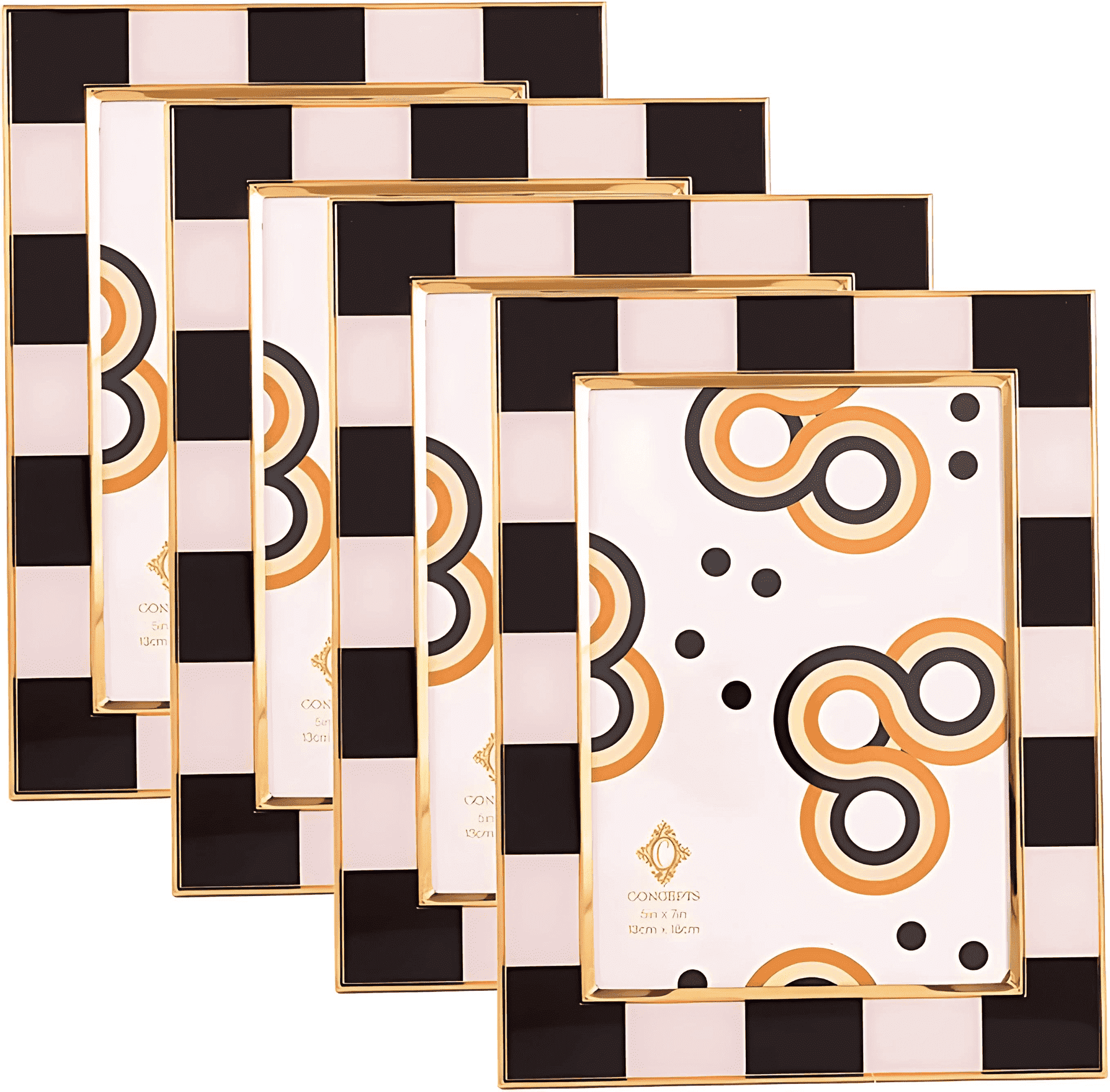 Concepts 4x6 Picture Frames Black & White Checkered Retro Gold Bordered Enameled Photo Frames with HD Clear Glass, Durable Wall or Tabletop Display Vertical/Horizontal (pack of 4)