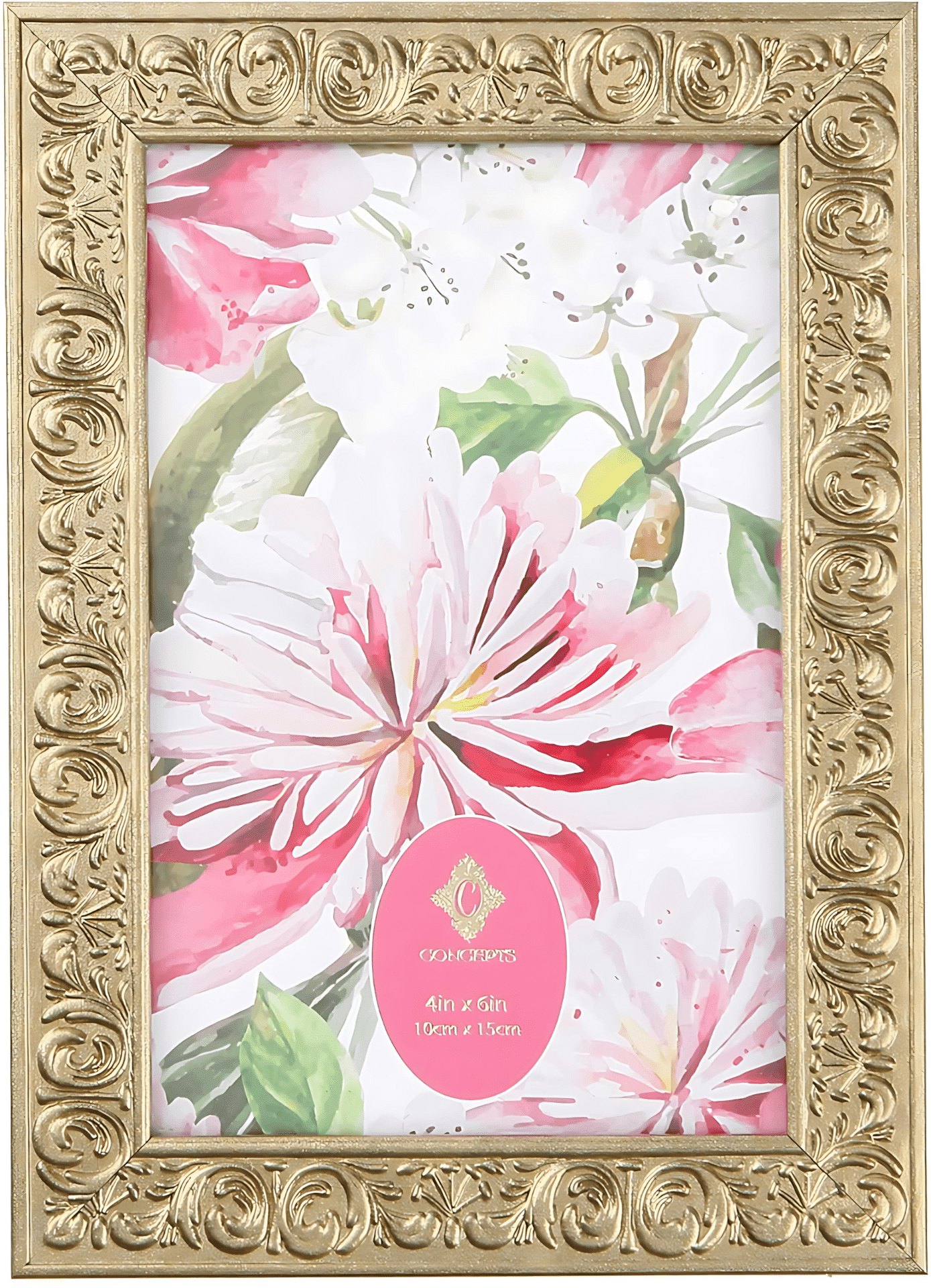 Concepts 4x6 Gold Ornate Vintage Picture Frame with HD Clear Glass, Retro Resin Photo Frame for Wall or Tabletop Display