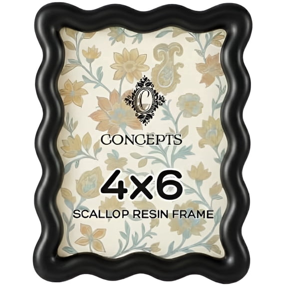 Concepts 4x6 Picture Frames Black Scallop Resin Photo Frames with Tempered Glass – Tabletop or Wall Display, Home Décor Family Picture Frames