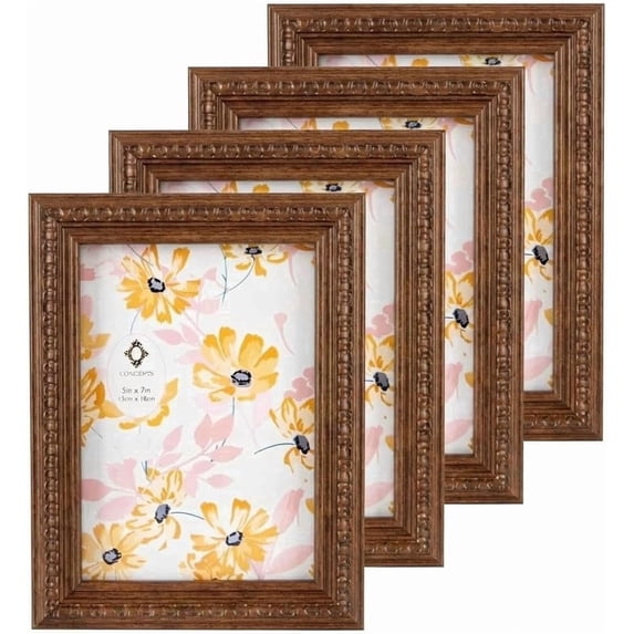 Concepts 4x6 Picture Frames, Brown Ornate Vintage Resin Photo Frames with HD Glass ( set of 4 )
