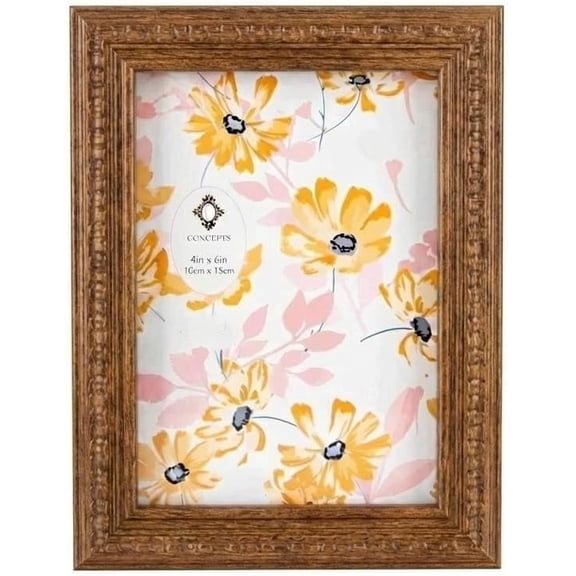 Concepts 4x6 Picture Frames, Brown Ornate Vintage Photo Frames with HD Glass, Decorative Resin Frame for Wall Hanging or Tabletop Display