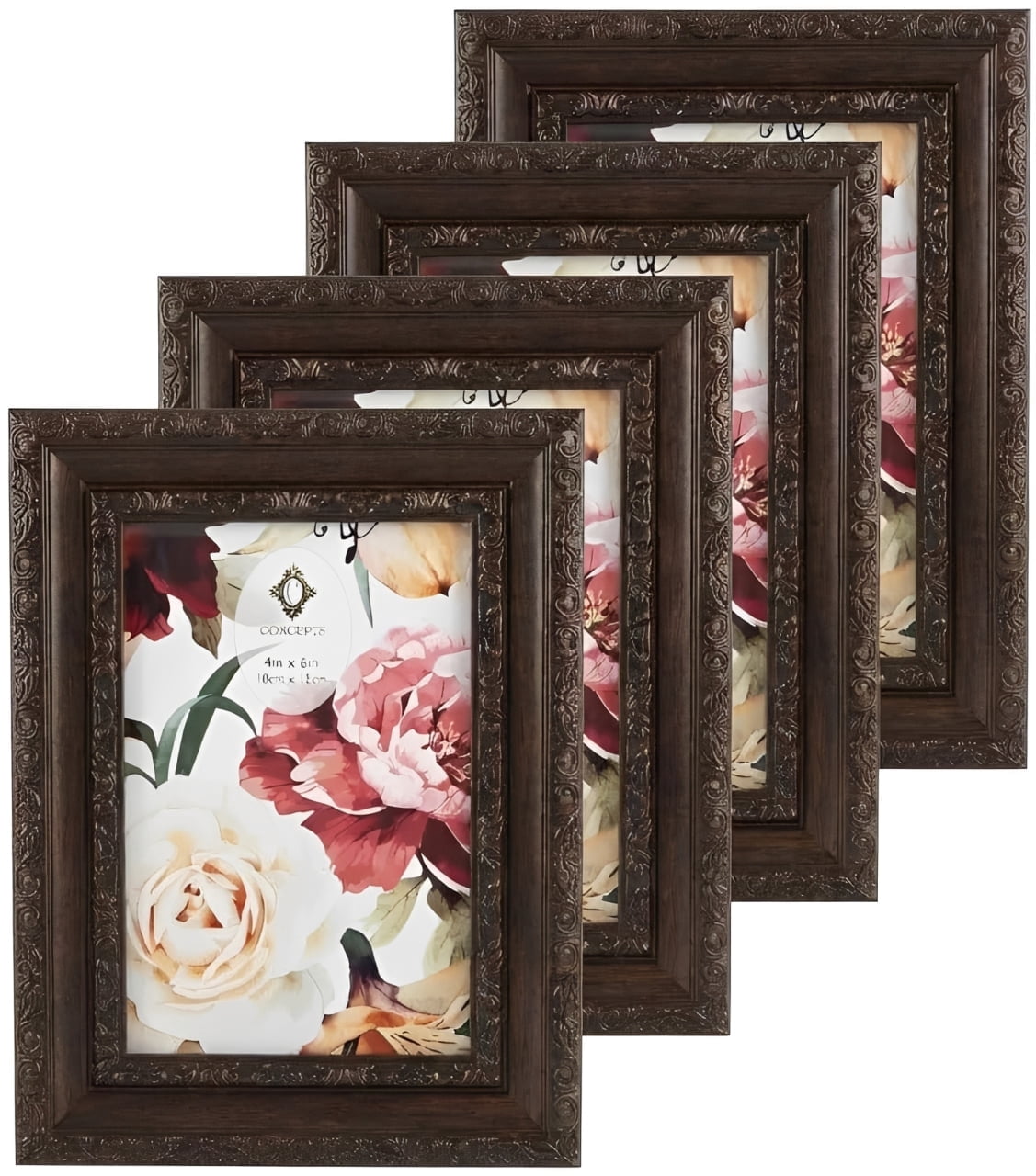 Concepts 4x6 Picture Frames, Dark Brown Ornate Flower Beveled Resin ...