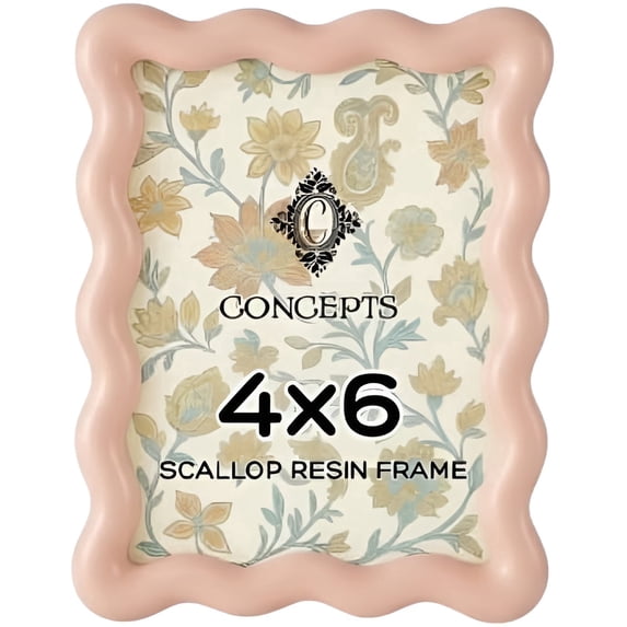 Concepts 4x6 Picture Frames Pink Scallop Resin Photo Frames with Tempered Glass – Tabletop or Wall Display, Home Décor Family Picture Frames