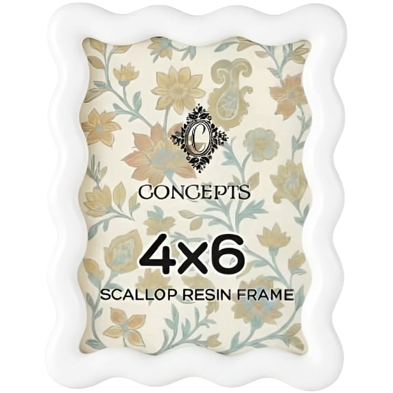 Concepts 4x6 Picture Frames White Scallop Resin Photo Frames with Tempered Glass – Tabletop or Wall Display, Home Décor Family Picture Frames