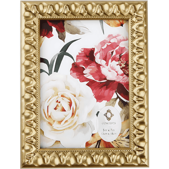 Concepts 5x7 Gold Ornate Vintage Picture Frame with HD Clear Glass, Wavy Resin Photo Frame for Wall or Tabletop Display for Home Decoration