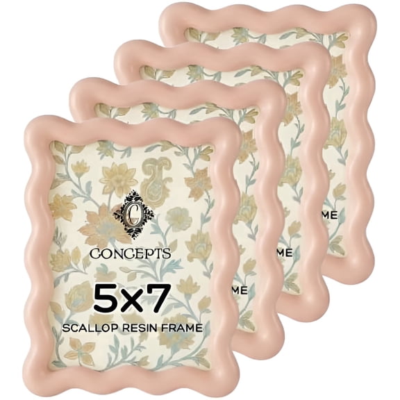 Concepts 5x7 Picture Frames Pink Scallop Resin Photo Frames with Tempered Glass – Tabletop or Wall Display, Home Décor Family Picture Frames (Pack of 4 )