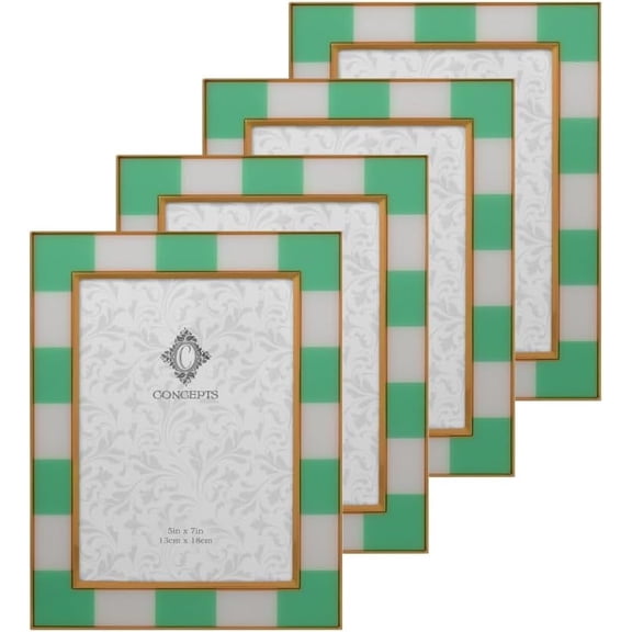 Concepts 5x7 Picture Frames, Teal w/Ivory Checkered Print Enamel Metal Photo Frames with Hd Clear Glass ( set of 4 )