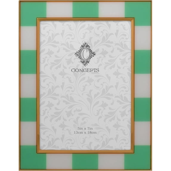 Concepts 5x7 Picture Frames, Teal w/Ivory Checkered Print Enamel Metal Photo Frames with Hd Clear Glass