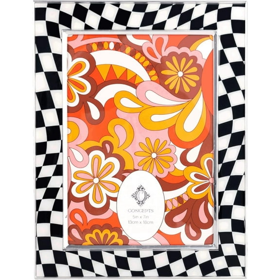Concepts 5x7 Picture Frames Silver Checkered Retro Photo Frames, HD Glass, Wall Decor/Tabletop Display