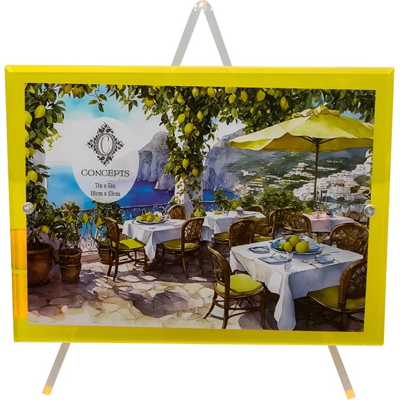 Concepts 7×5 Yellow Acrylic Floating Photo Frame with Easel Stand | Tabletop Display for Photos, Artwork, Posters & Signs