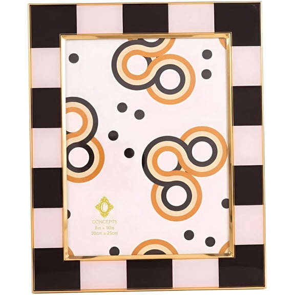 Concepts 8x10 Picture Frame – Black & White Checkered Retro Design with Gold Border, Enameled Finish, and HD Clear Glass. Durable frame for wall mounting or tabletop display