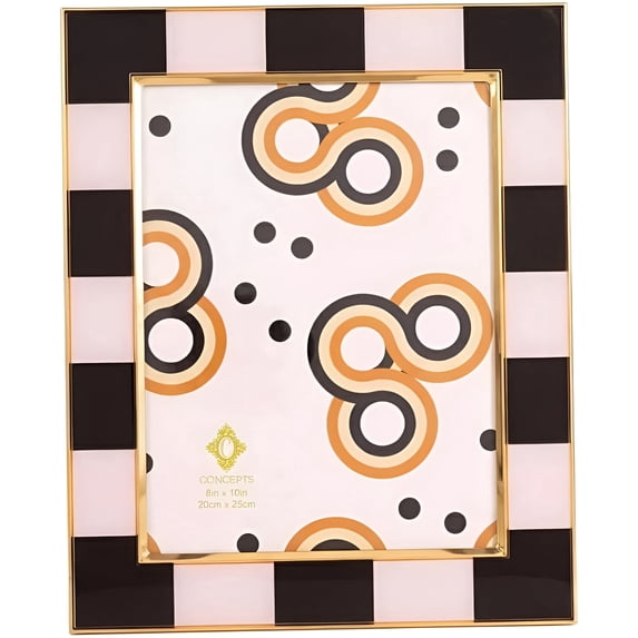 Concepts 8x10 Picture Frame – Black & White Checkered Retro Design with Gold Border, Enameled Finish, and HD Clear Glass. Durable frame for wall mounting or tabletop display